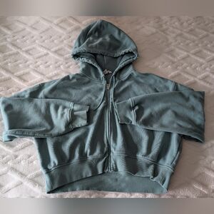 Athleta Forever Fleece Cropped Hoodie Full Zip, Size Medium, Teal